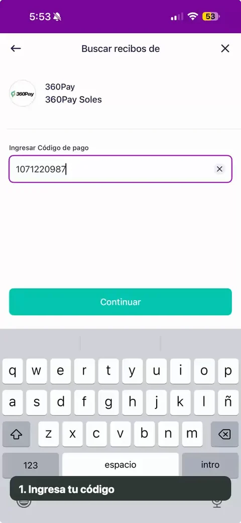 Tu cliente ingresa su código y paga